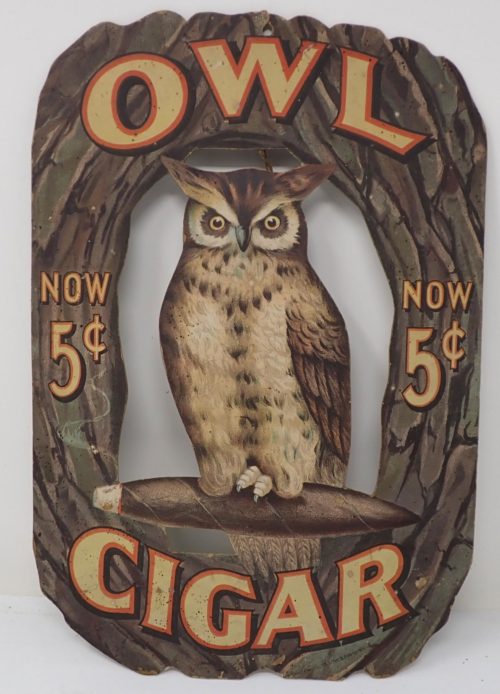 Owl Cigar Double Sided Die Cut Sign