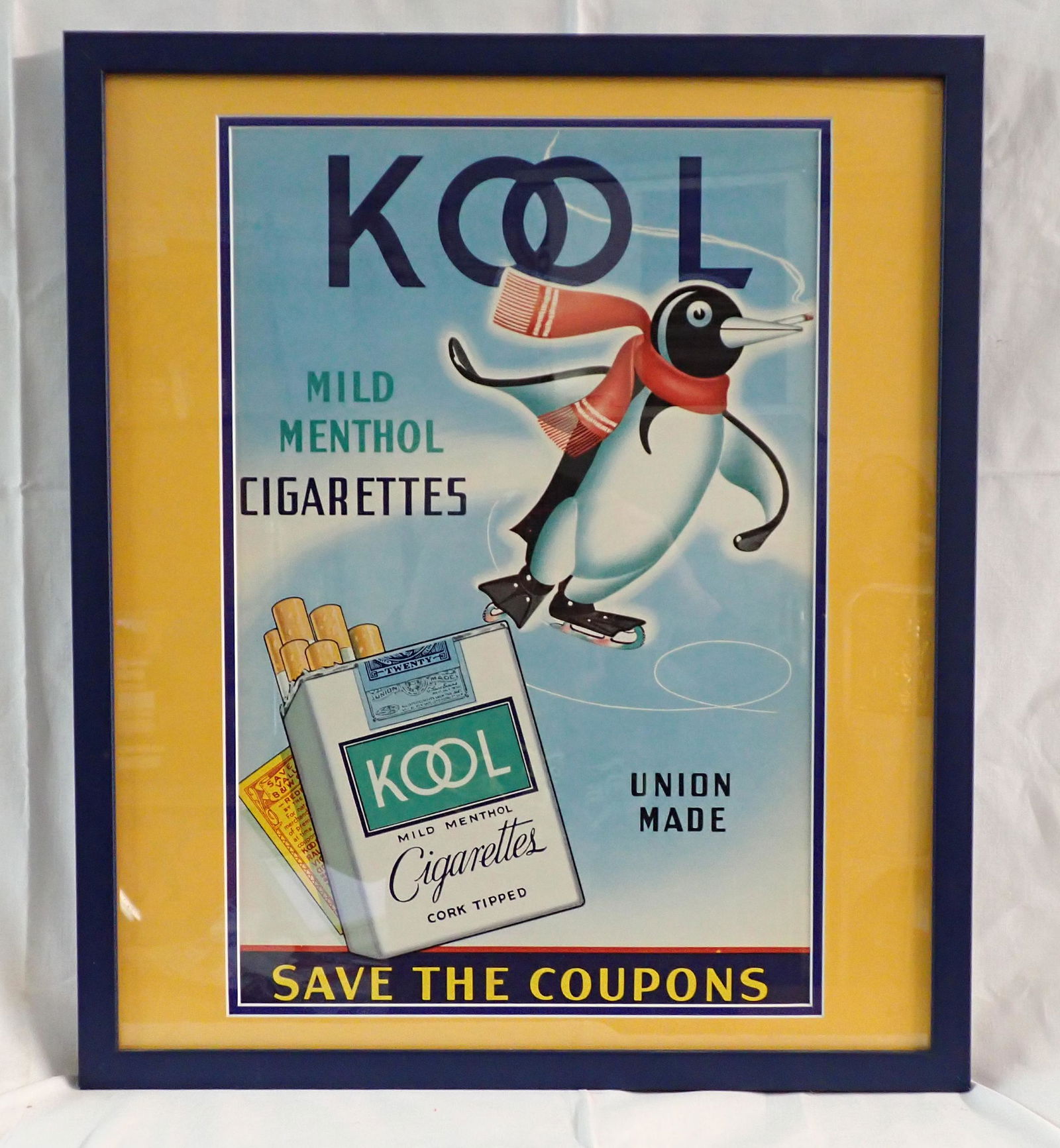 Framed Cool Cigarettes Ice Skating Penguin Sign (1 of 1)