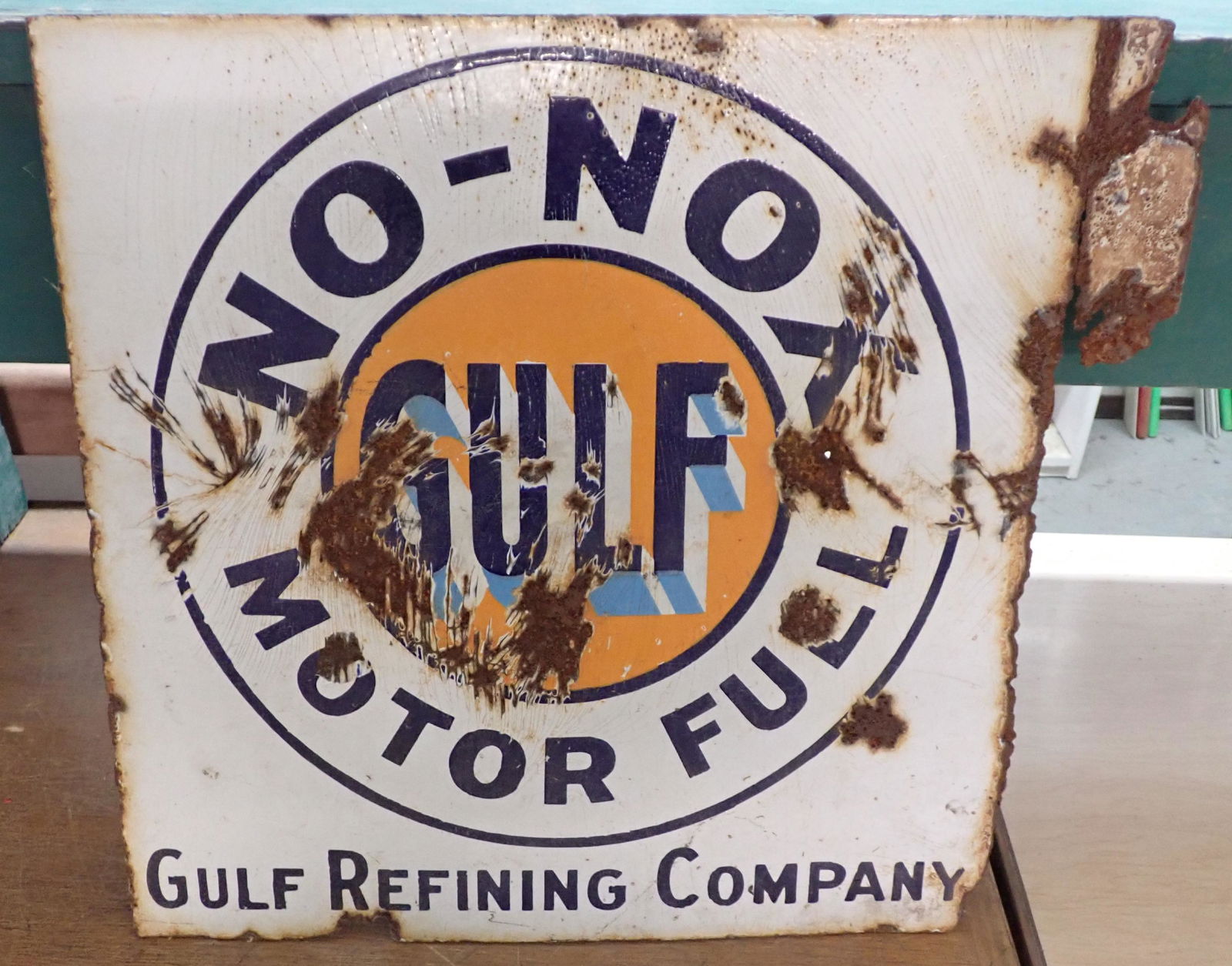 Gulf No Nox Porcelain Motor Fuel Sign (1 of 5)