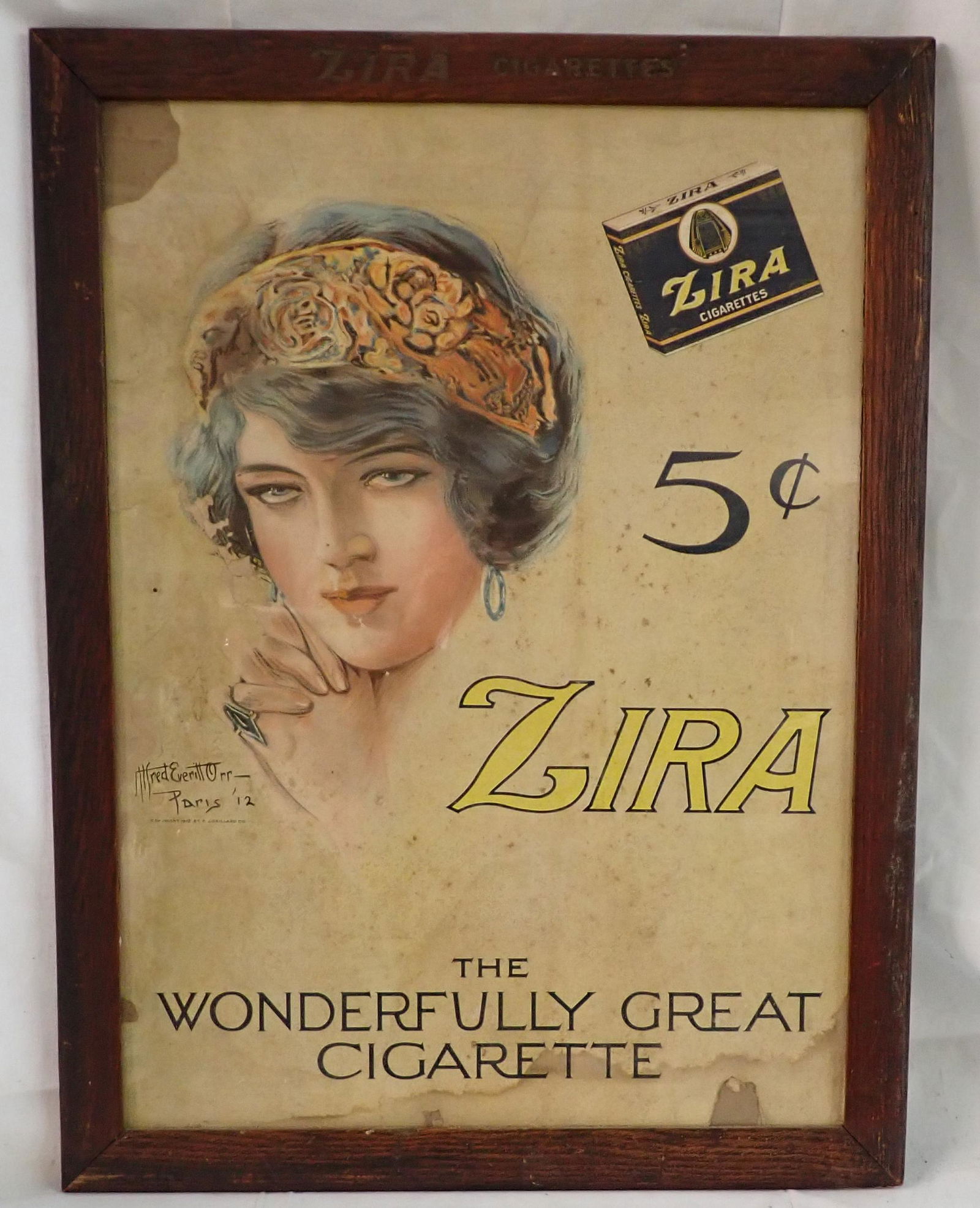 Zira Cigarettes Sign in Orig Frame (1 of 6)
