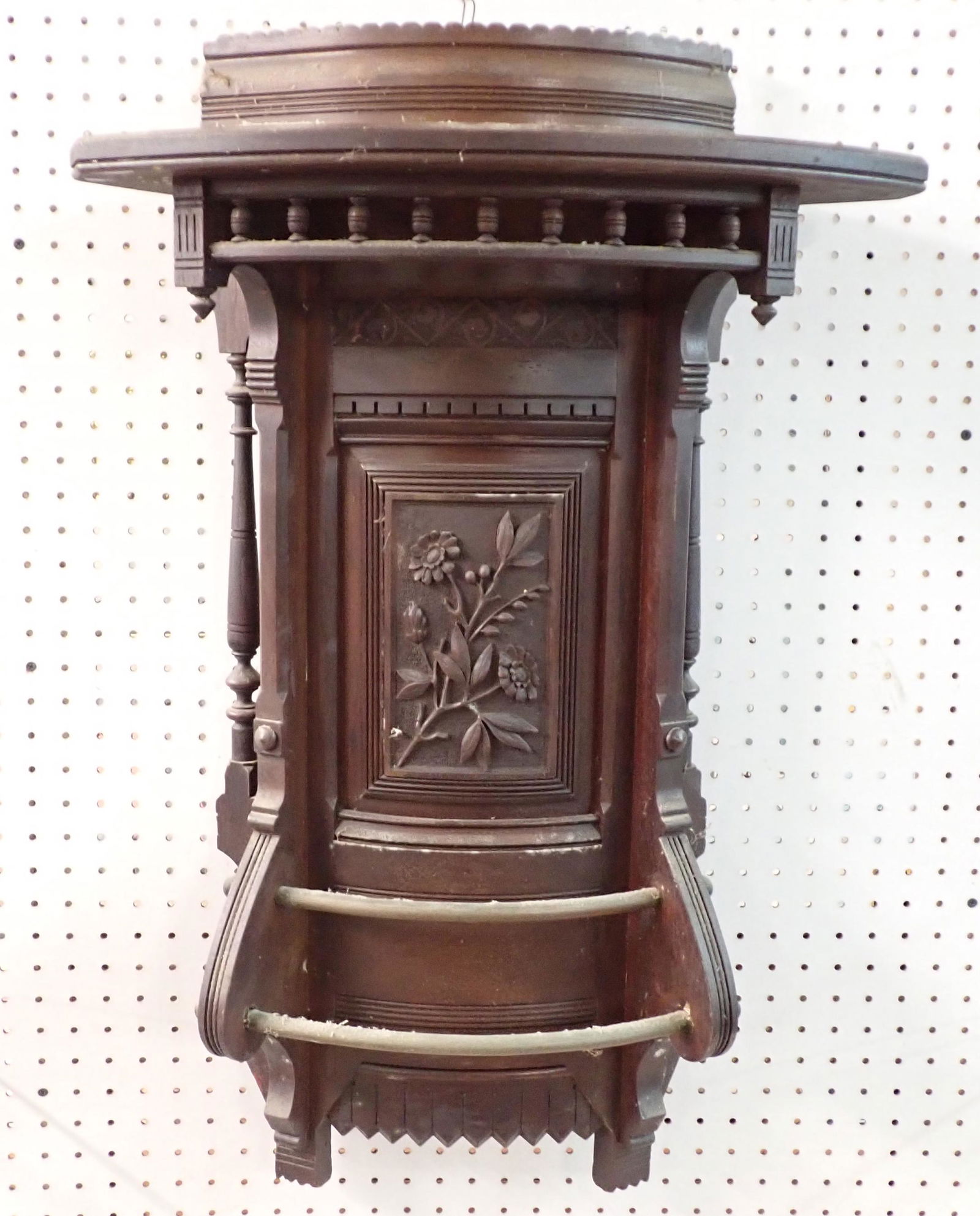 Walnut Victorian Hanging Shelf w/ Towel Bars (1 of 7)