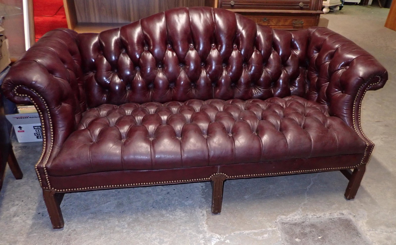 Chippendale Style Tufted Leather Sofa (1 of 3)