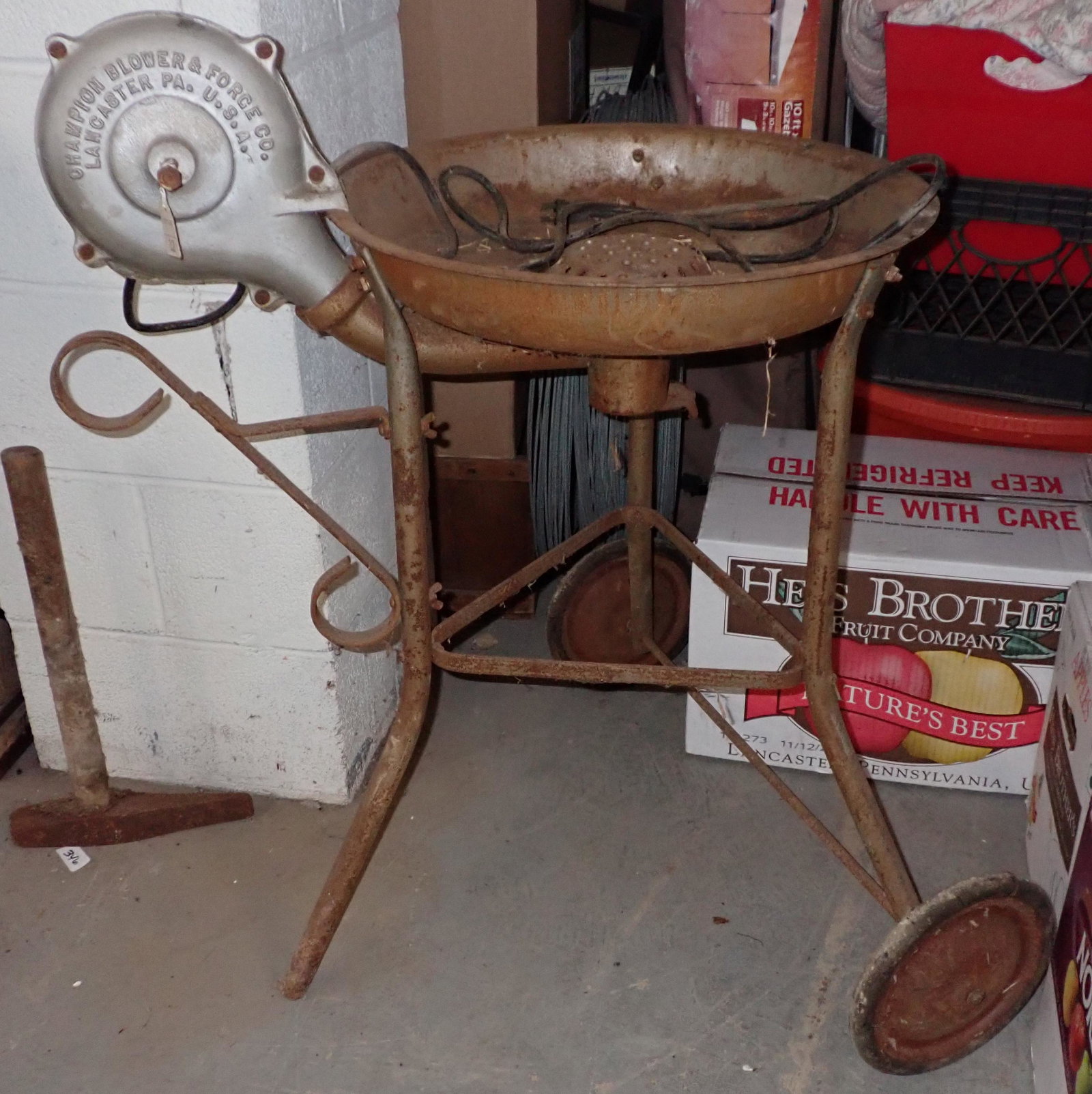 Champion Blacksmith Forge Blower: Approx 20" in diameter and 36 1/2" in total height