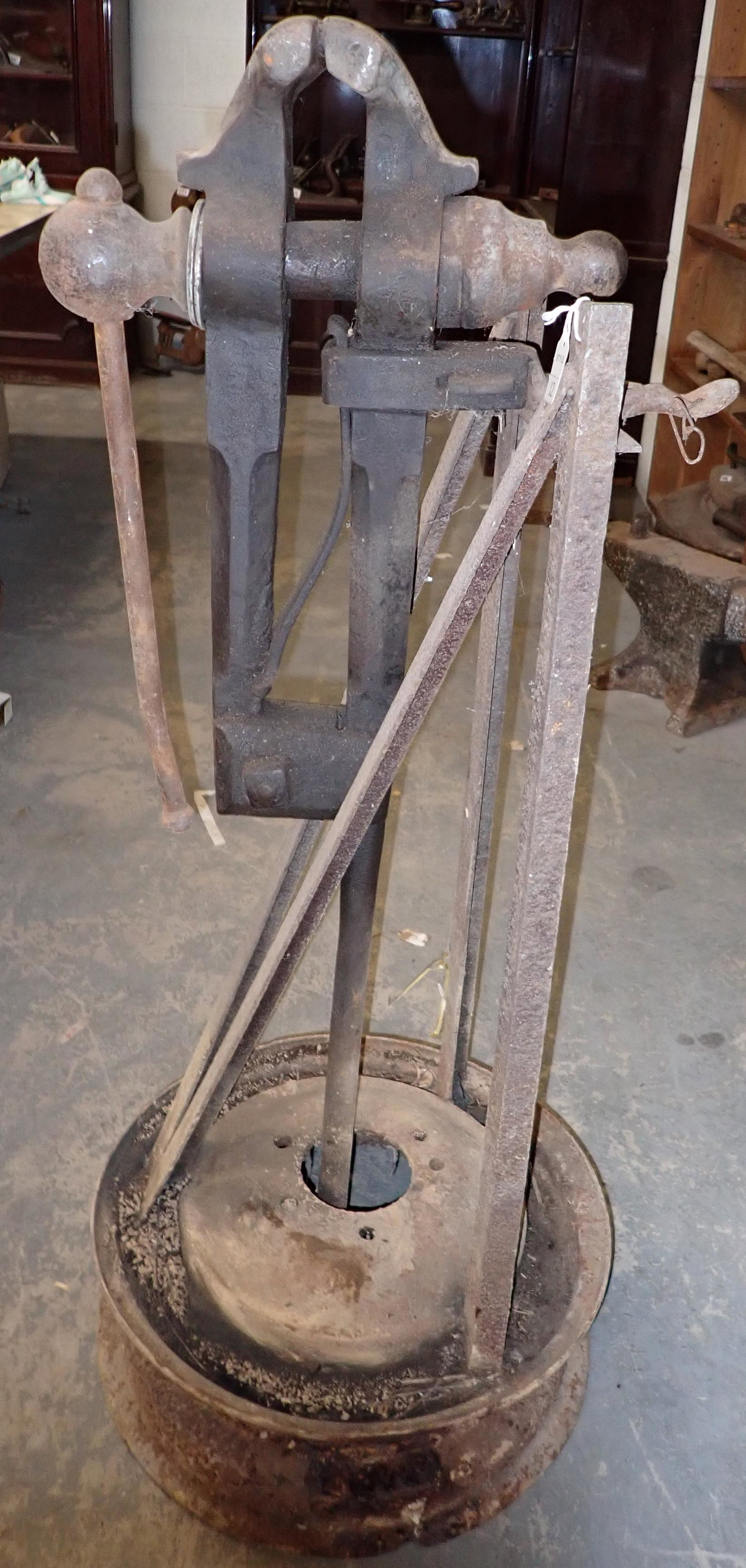 Blacksmith Post Vise: Approx 4 3/4" Jaws and 42" tall ( As pictured )