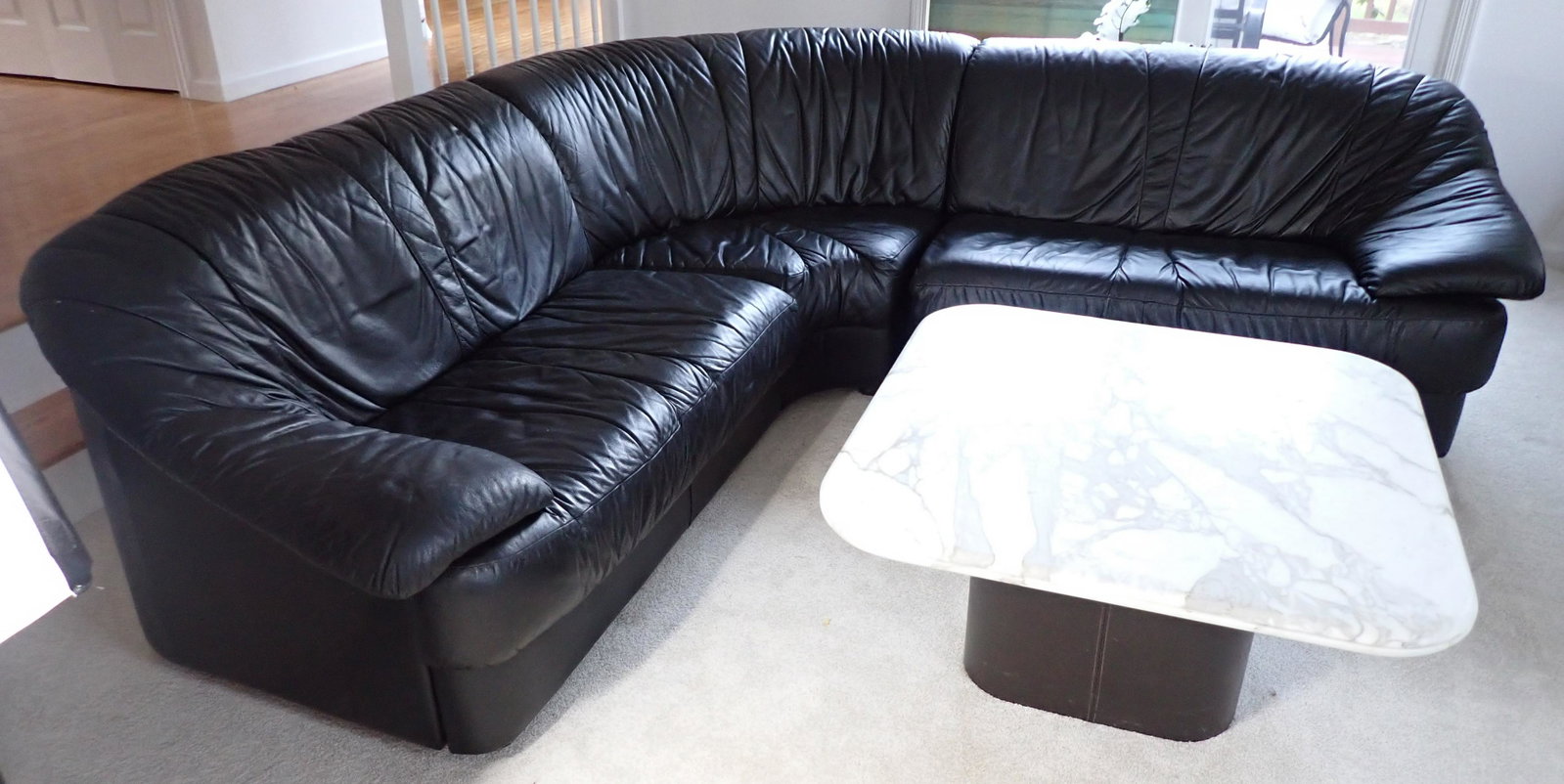 Sofa: Approx 92" x 92" and 33" deep. Does not include table.