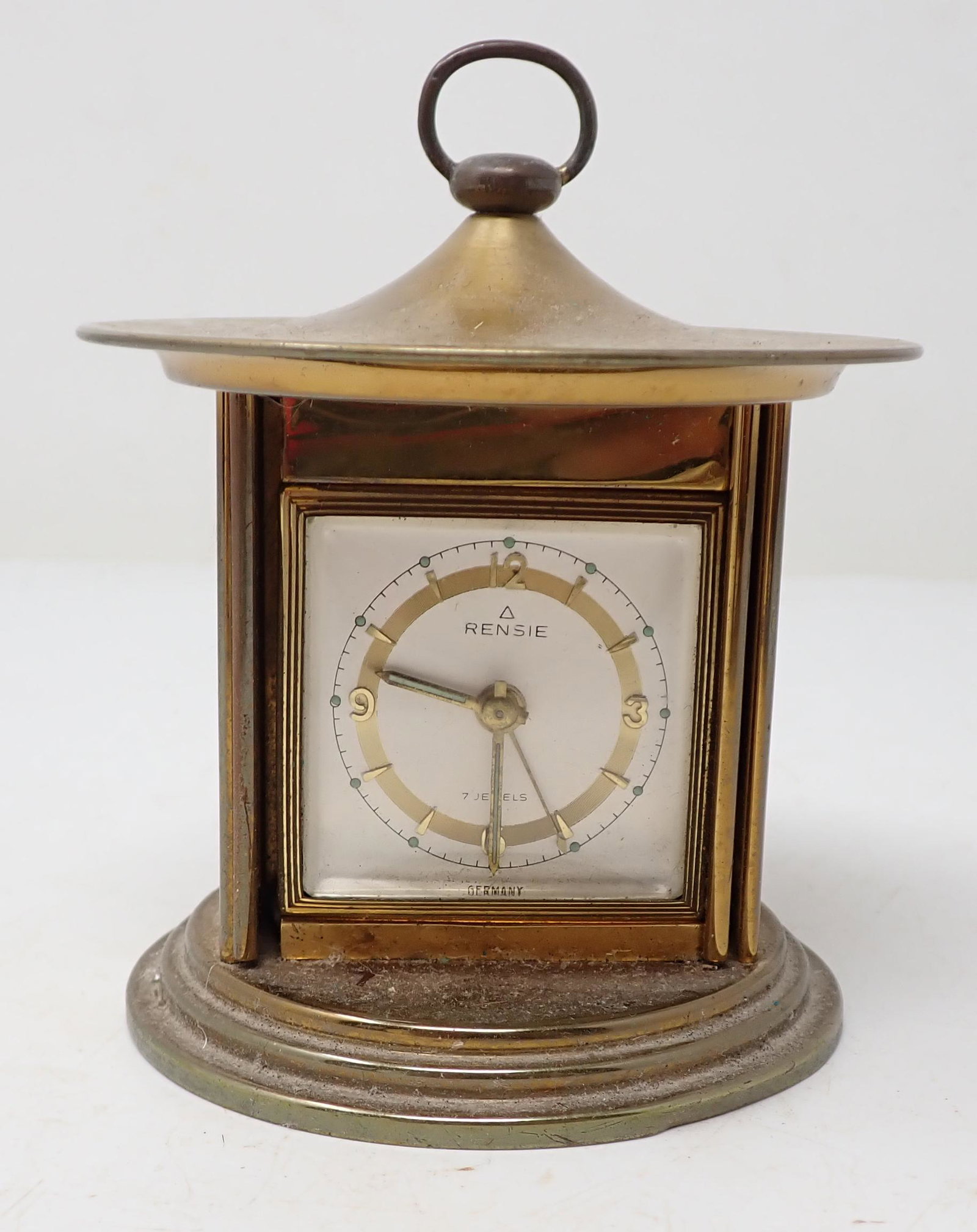 Rensie Germany Brass Clock: Approx 3 1/2" in diameter and 4 1/4" tall