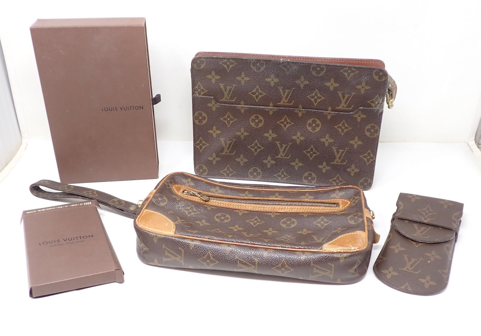 Louis Vuitton Bags Eyeglass Case & Paper: Box back left of pic is empty. Bag on right is approx 10" x 7" .
