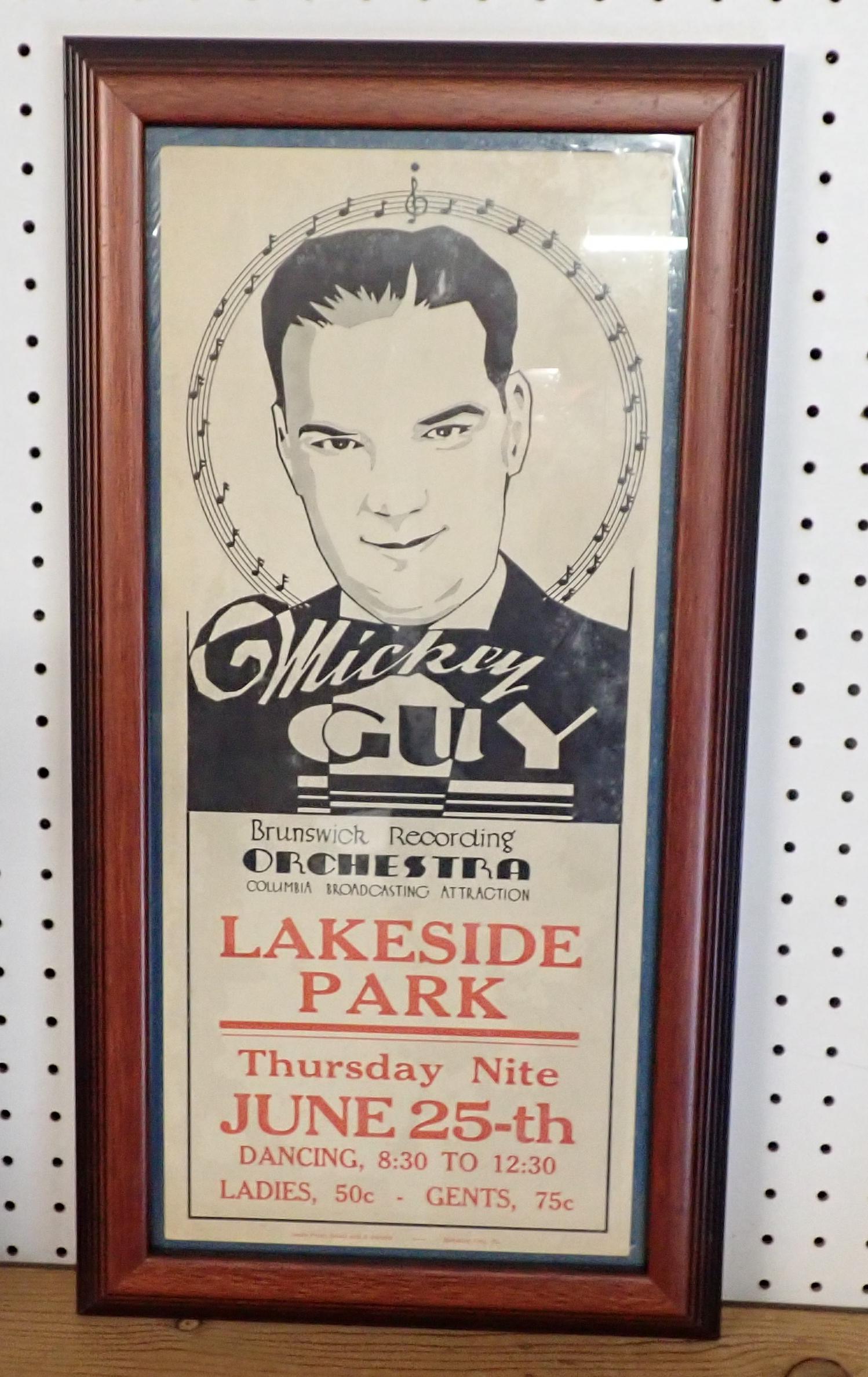 Mickey Guy Brunswick Recording Orchestra Poster: Lakeside Park Poster is approx 12 1/4" x 23 1/2"