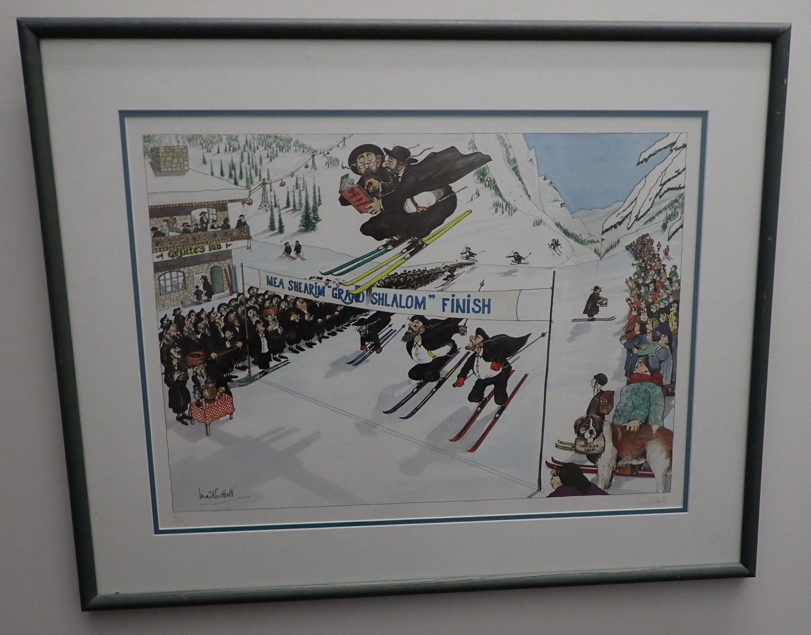 Martin Holt Grand Shalom Jewish Skiing Print: Signed and numbered. Approx 23" x 29"