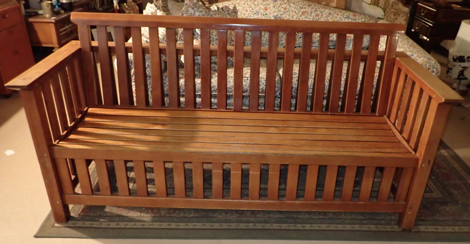 Wooden Patio / Porch Bench: Approx 26" deep, 72" long, 16 3/4" to seat, and 36" tall