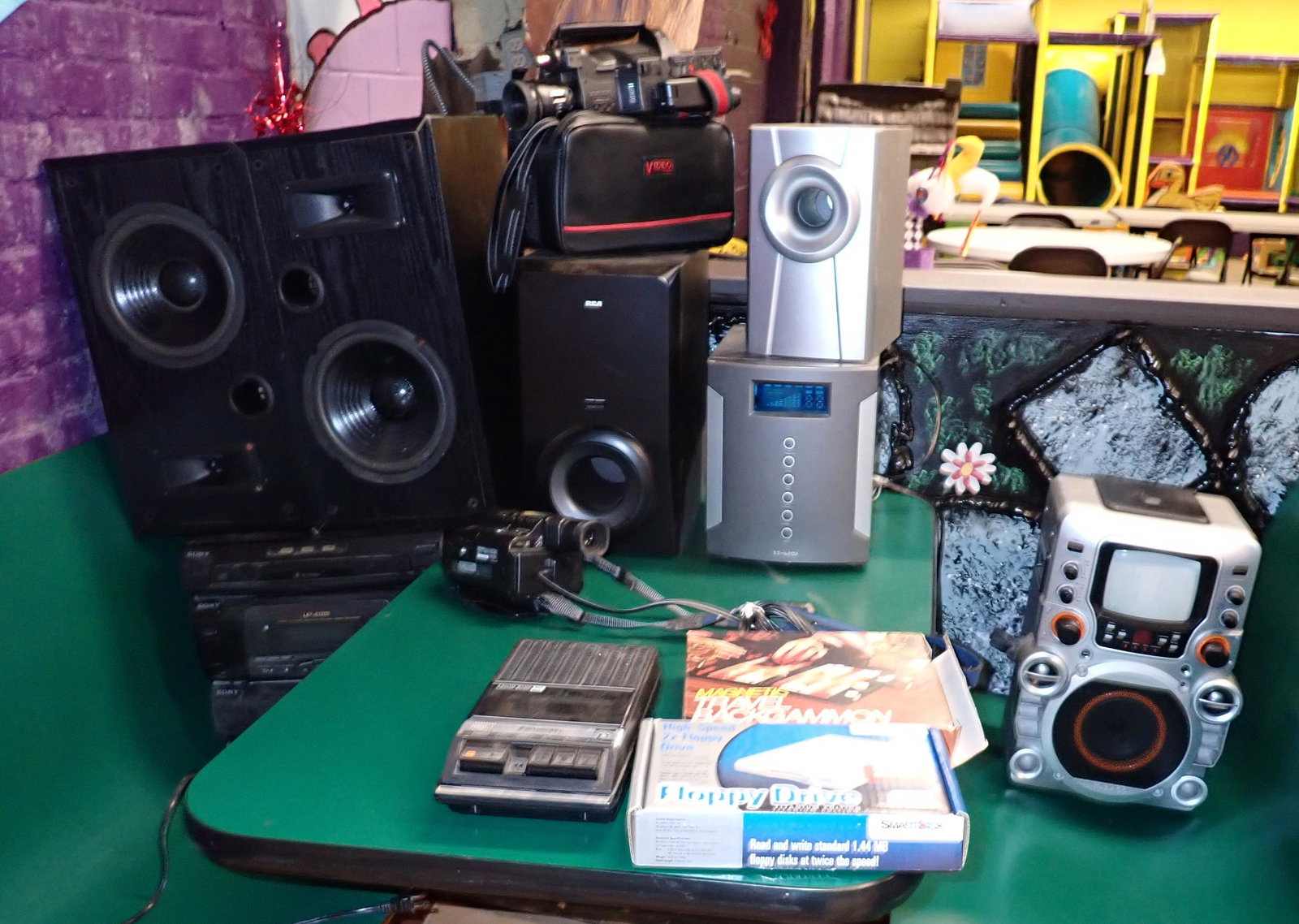 Sony Stereo System Karaoke Machine and Misc: Getting all electronics pictured on counter.