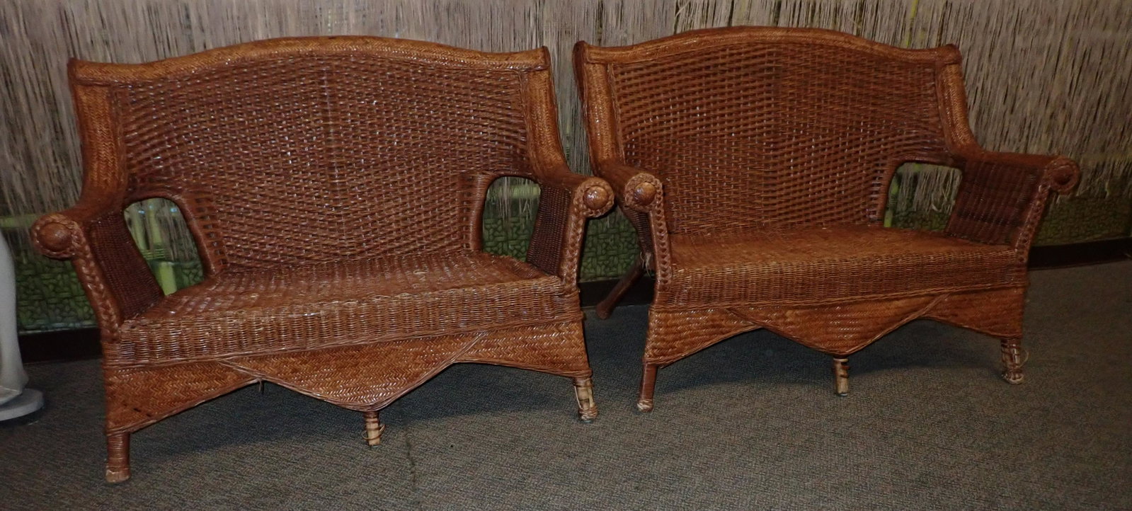 2 Wicker Benches: Approx 26" deep and 50" across