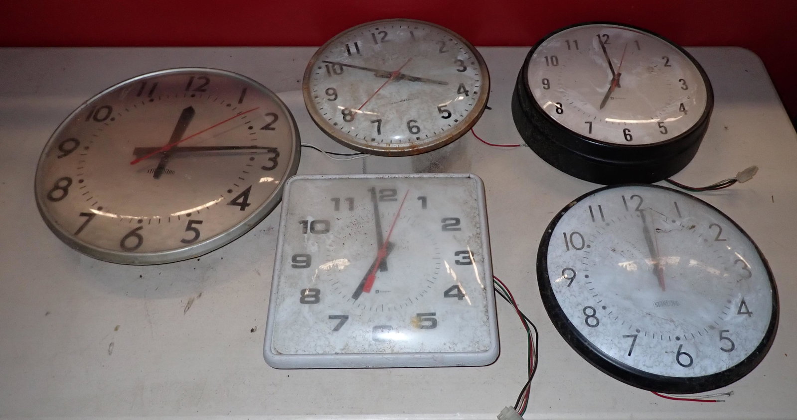 Vintage Standard Simplex National Time Wall Clocks: Largest is approx 16 1/2" in diameter