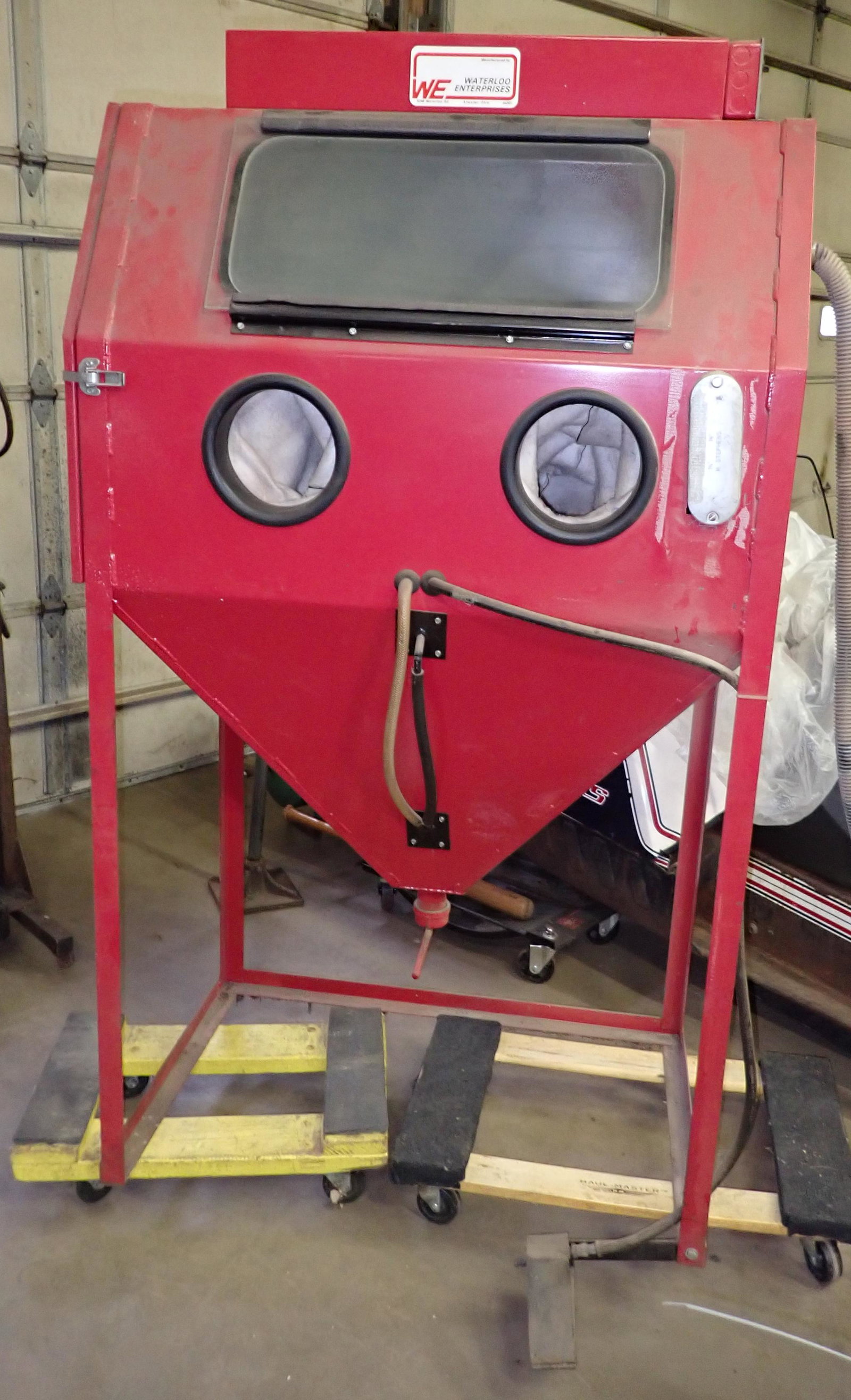 Waterloo Sandblaster: Approx 24 1/2" x 37" x 68" tall. DOES NOT INCLUDE DOLLIES UNDER IT !