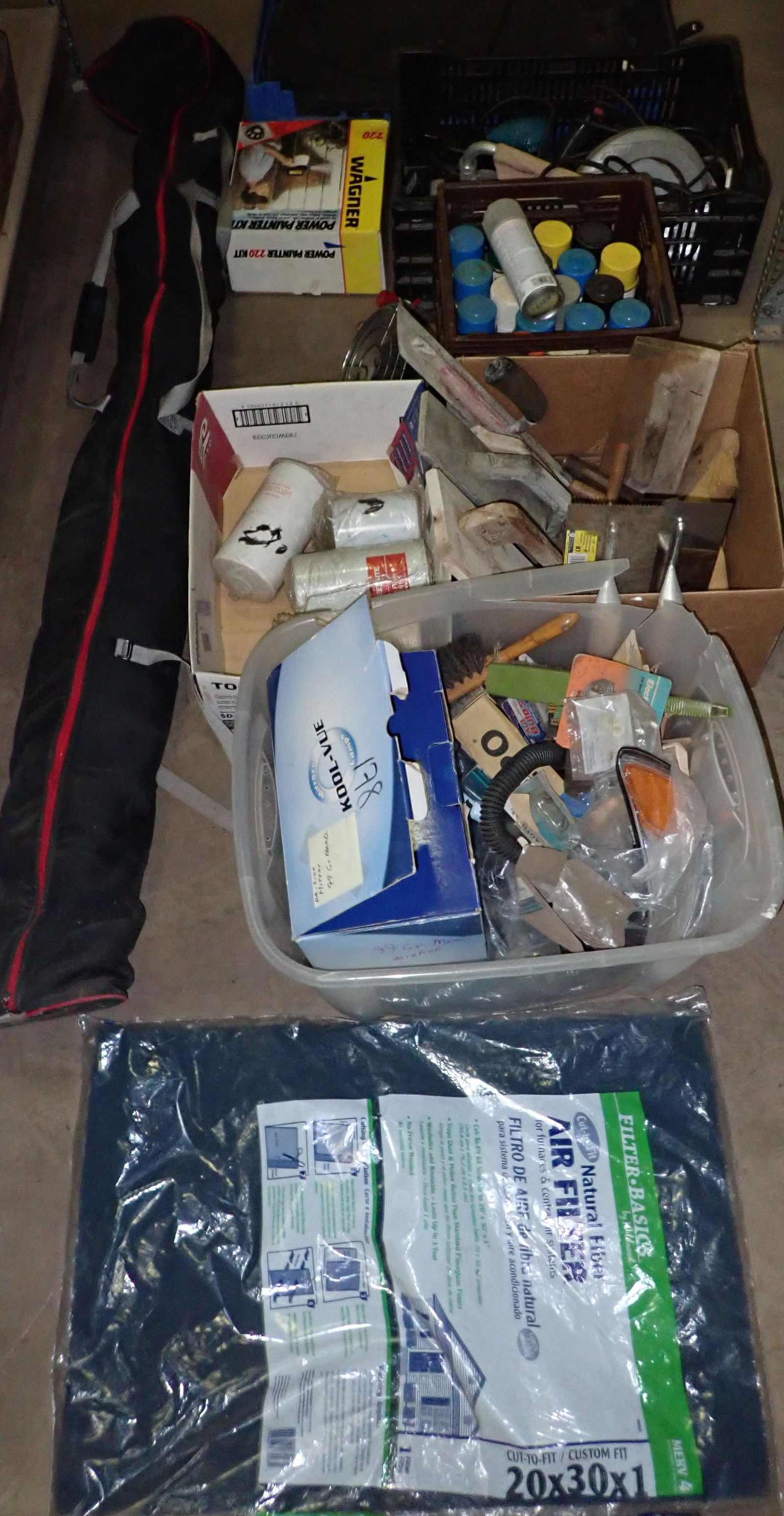 Car Mats Parts Masonary Tools Spray Paint: In black case is a collapsible clothing rack. Getting all pictured on floor.