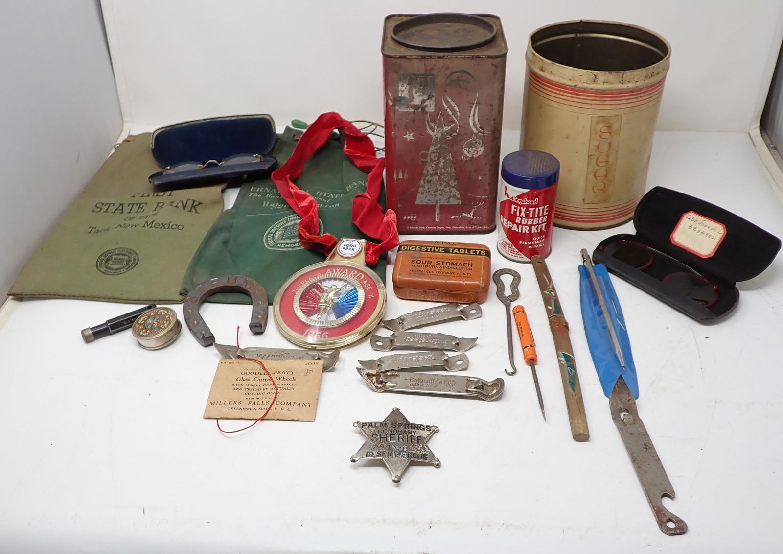 Vintage Bank Money Bags Tins Eyeglasses: Getting all pictured