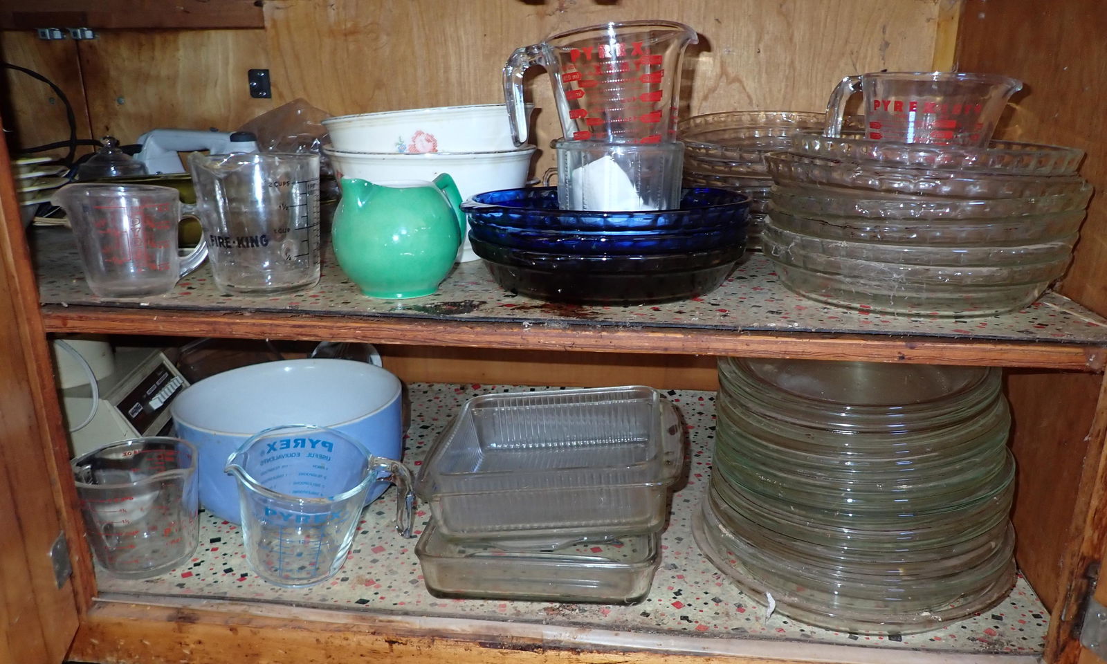 Pyrex Fire King Measuring Cups & Bakeware: Getting all pictured in cabinet. Take what you want and leave the rest