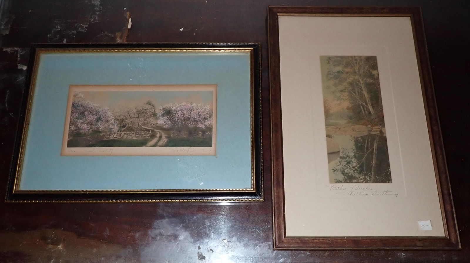 2 Signed Wallace Nutting Outdoor Prints: Largest is approx 11 1/4" x 17 1/4" . Catalog is also included