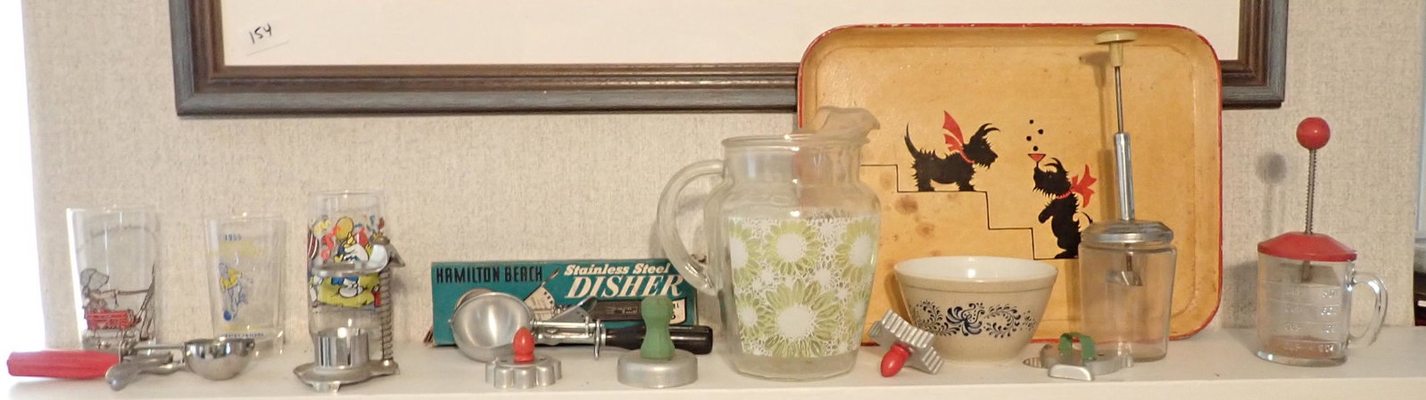 Vintage Kitchenware Hamilton Beach Disher: Getting all on mantle. Print on wall not included