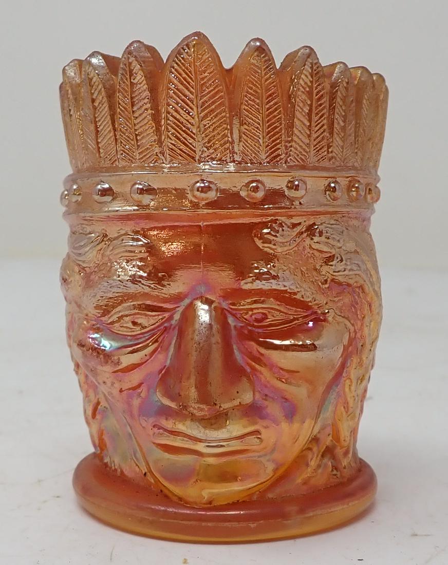Carnival Glass Indian Toothpick Holder: Approx 2" in diameter and 2 3/4" tall