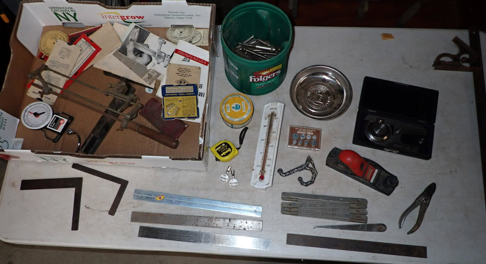 Square Machinist Tools Stanley Plane Table Lot: Includes all pictured on table