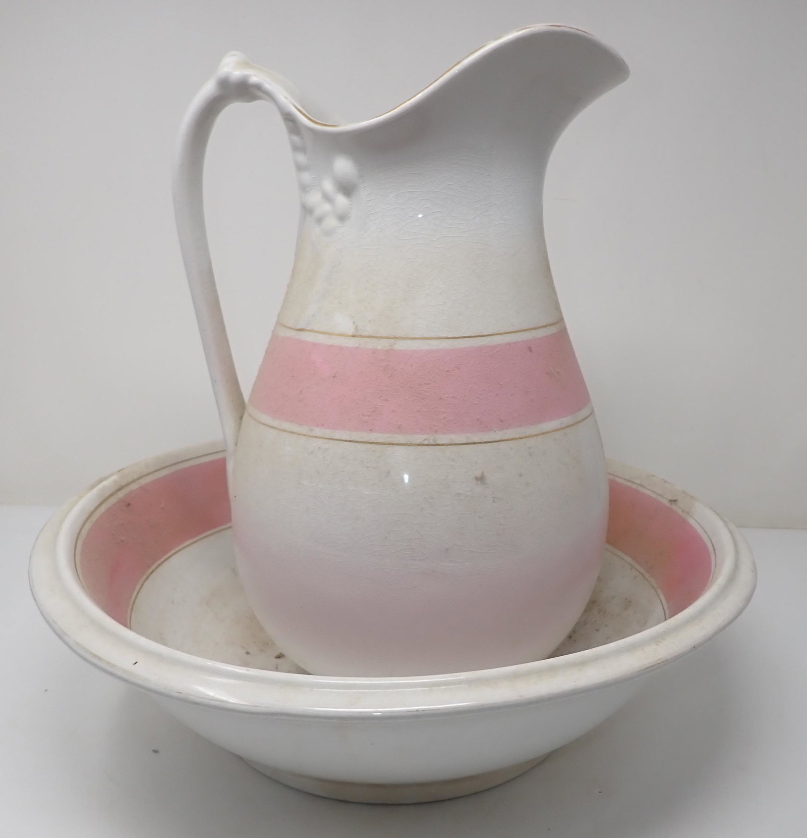 Ironstone Bowl & Pitcher: Pitcher is approx 13" tall