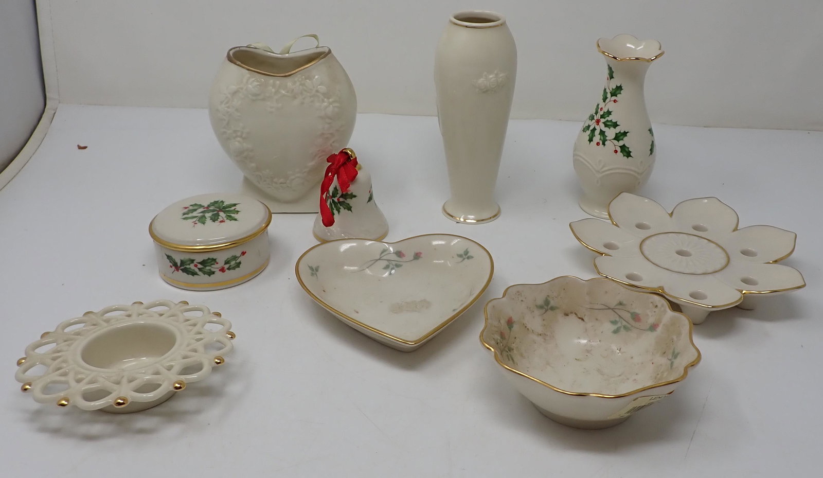 Lenox: Tallest is approx 5 3/4" . Heart shaped vase is not Lenox