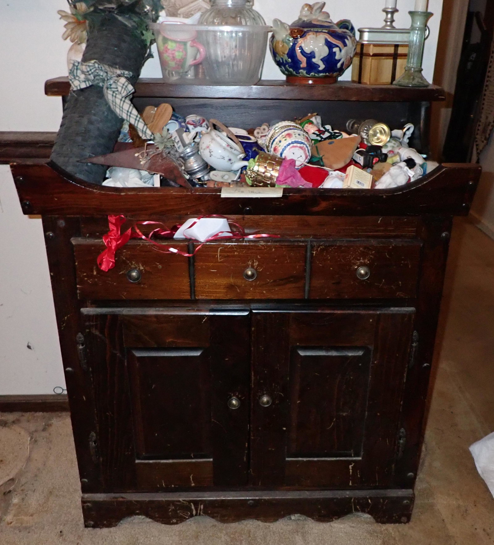 Dry Sink Knick Knacks & Wall Hangings: Getting all pictured on wall, on and in dry sink. Including dry sink ( apprx 16 1/4" x 30 1/2" x 36" tall )