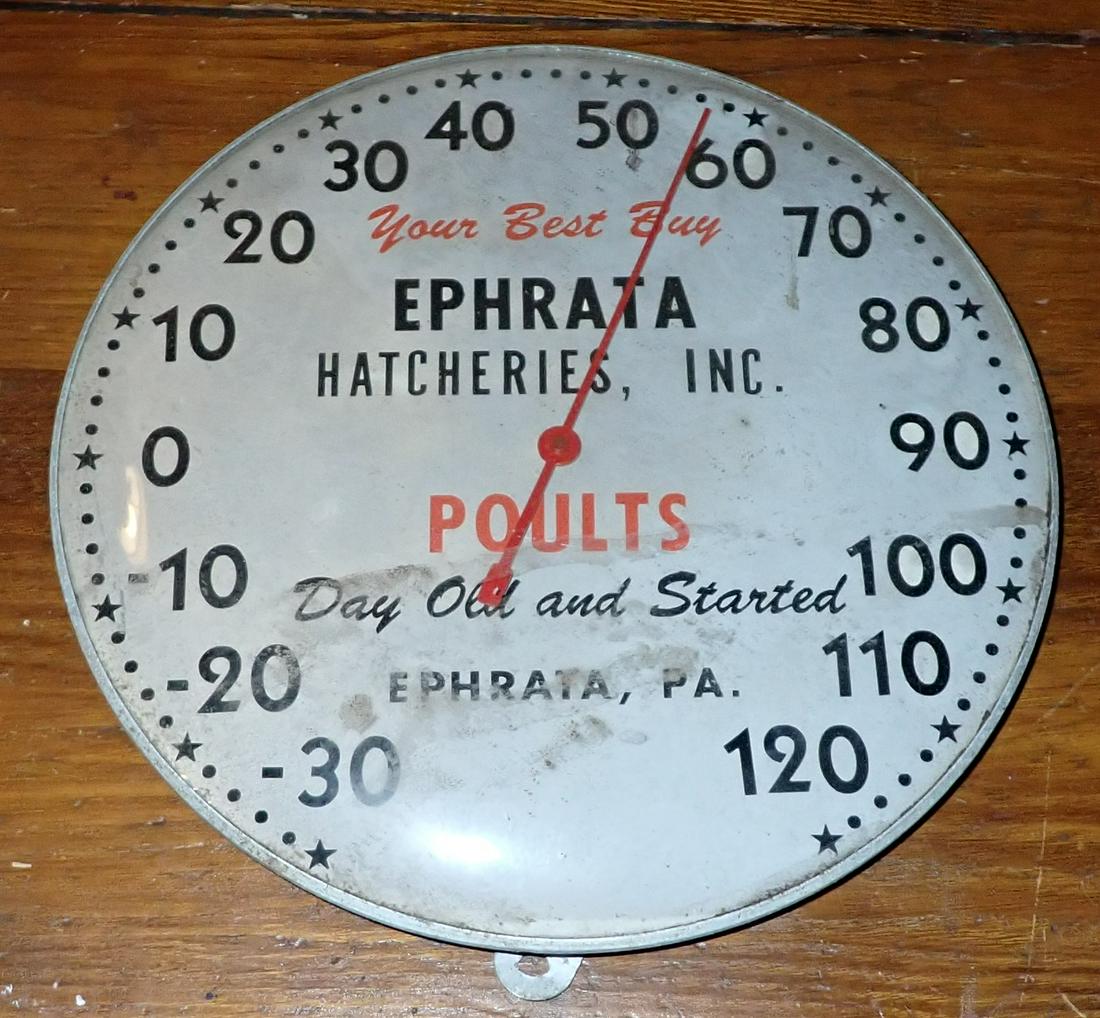 Ephrata Pa Hatcheries Thermometer: Approx 10" in diameter