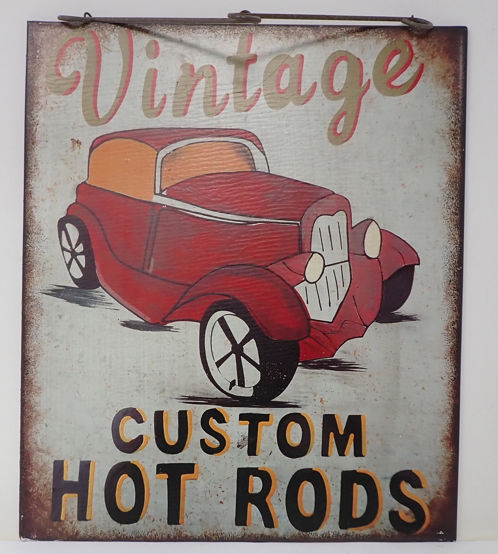 Tin Vintage Custom Hot Rods Sign: Approx 10 1/4" x 12"