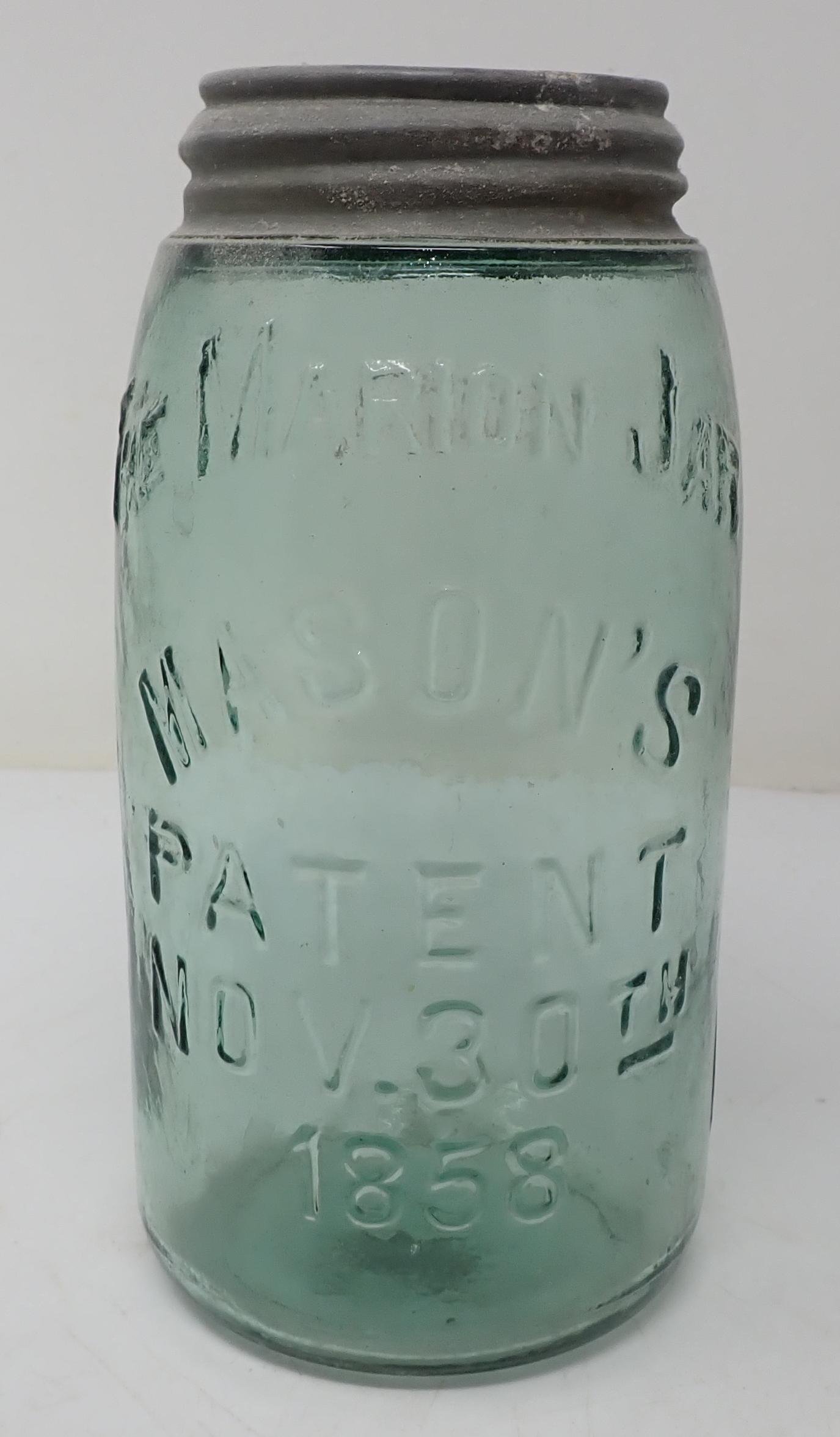 1858 Marion Masons Fruit Canning Jar: One quart