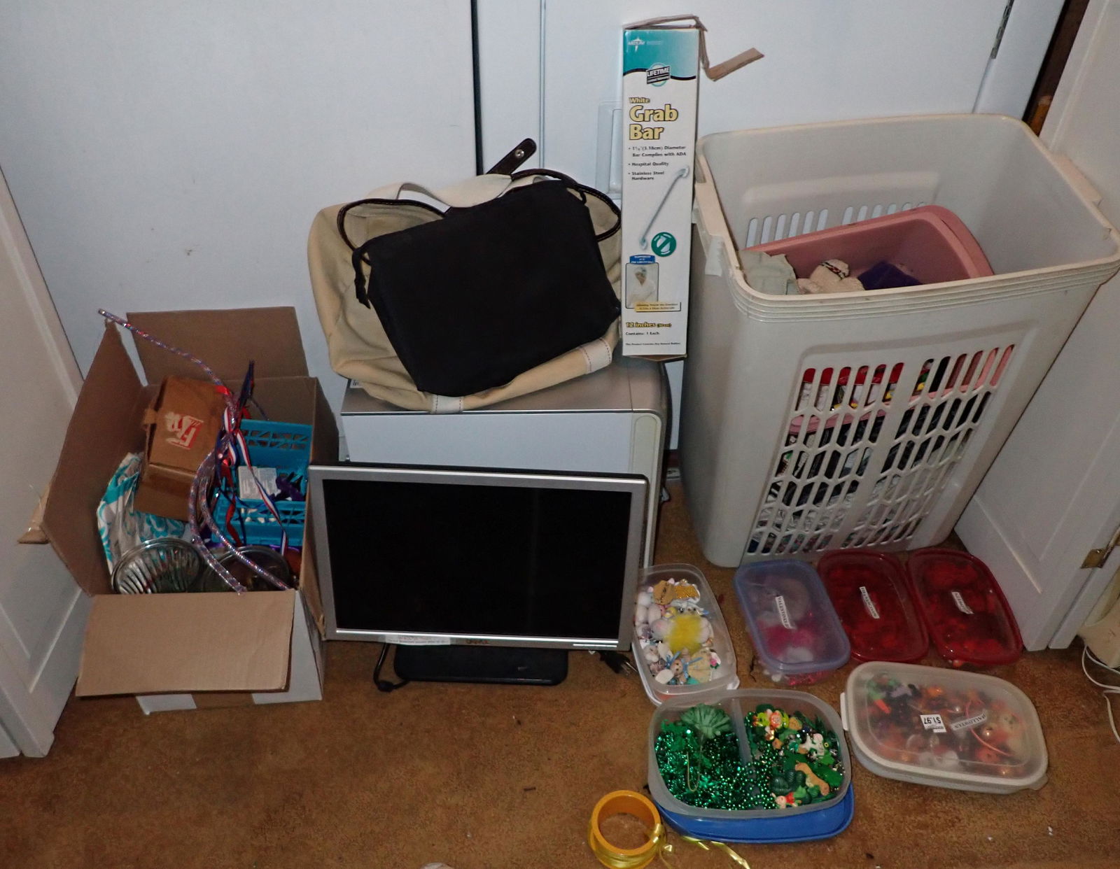 Partial Room Contents: Hamper in last pic is approx 12" x 21" x 24 3/4" ( has some wear ) Getting all pictured ( washer and dryer are not included) Take what you want and leave the rest