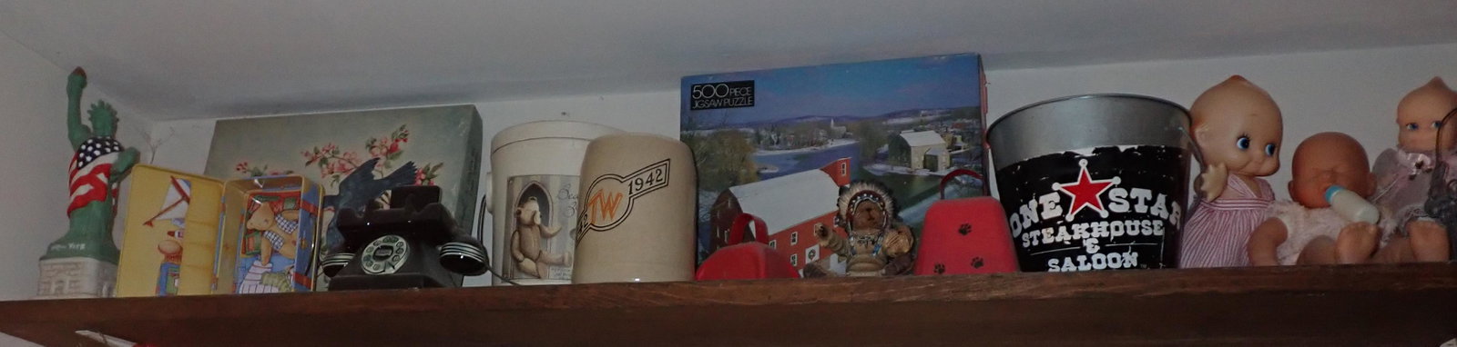 Bears and Misc Shelf Contents: Getting all pictured on shelf. Nothing on wall is included