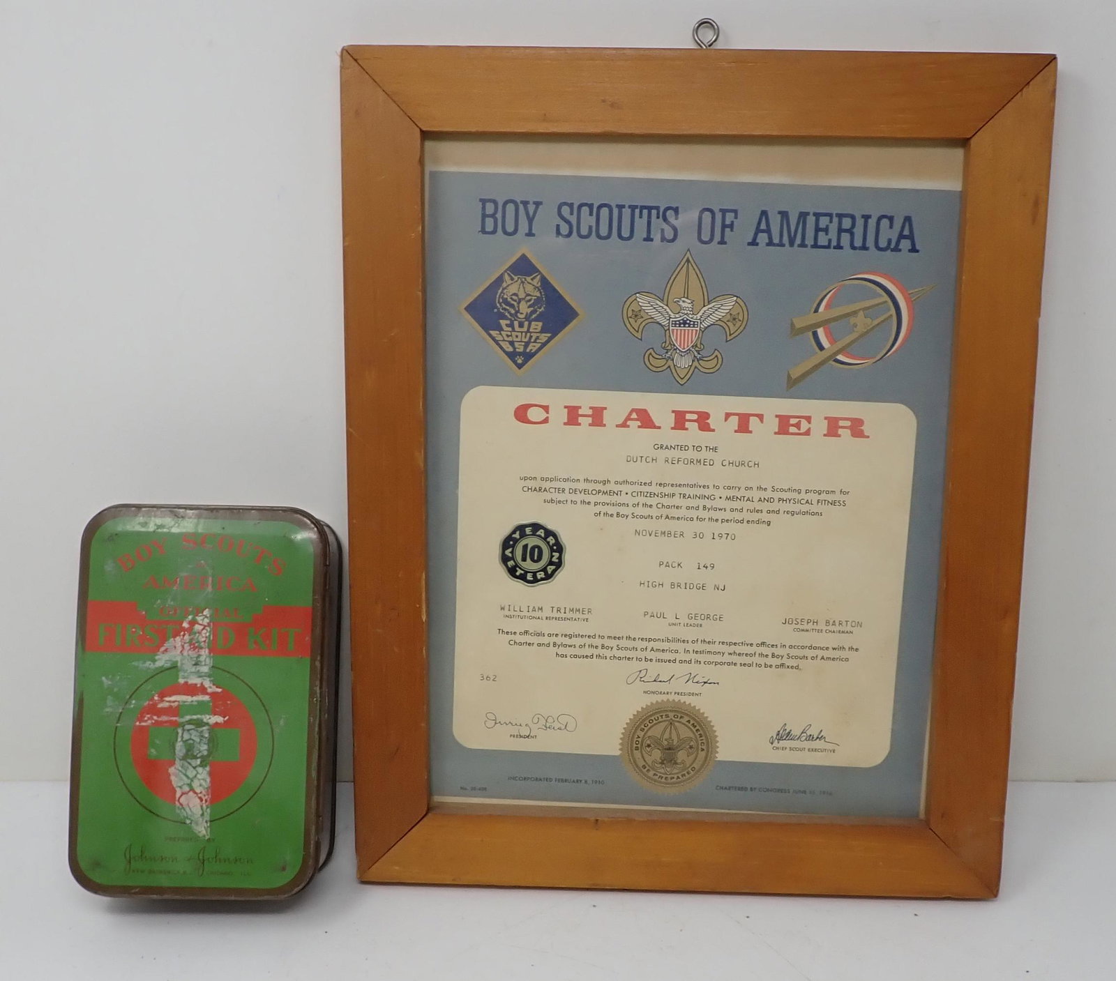 Johnson & Johnson Boy Scout First Aid Kit: Also included is framed charter.