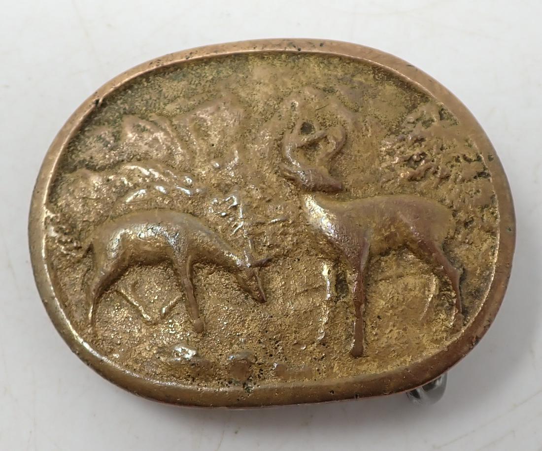 Brass Deer Belt Buckle: Approx 2 1/8" x 2 7/8"