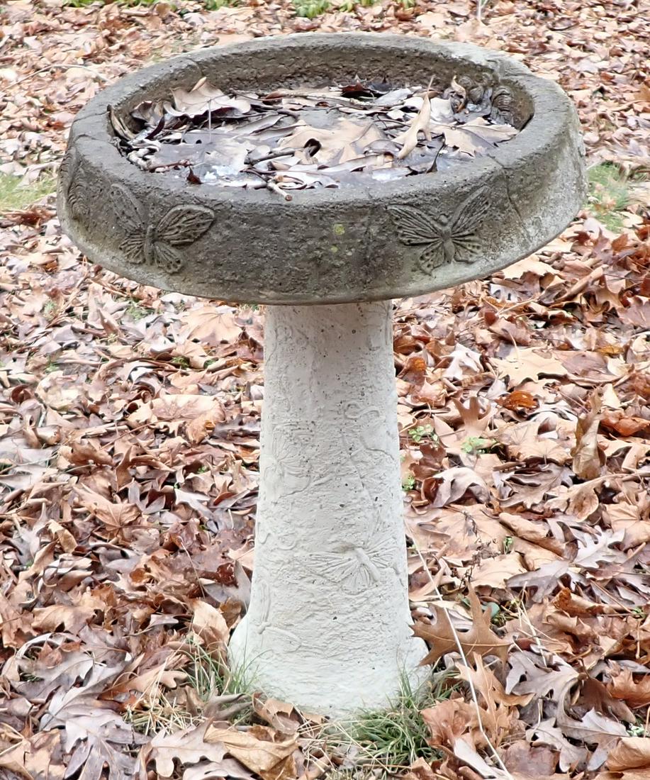 Concrete Bird Bath with Butterflies: If items are snowed in or frozen to ground, during pick up buyer is responsible for getting them out