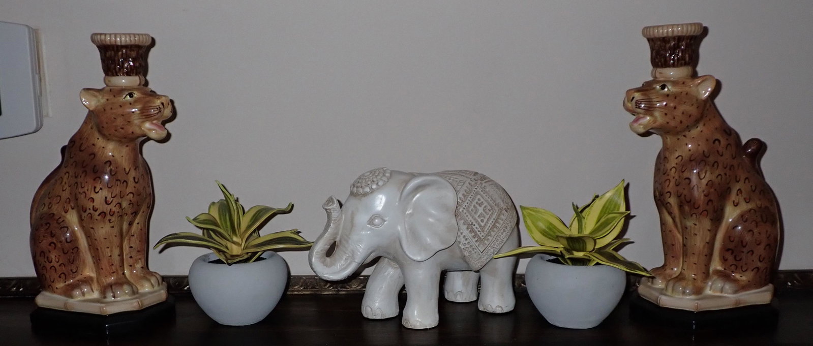 Decorator Lion Candlesticks Elephant & Plants: Candlesticks are approx 10 3/4" tall. Plants are artificial.