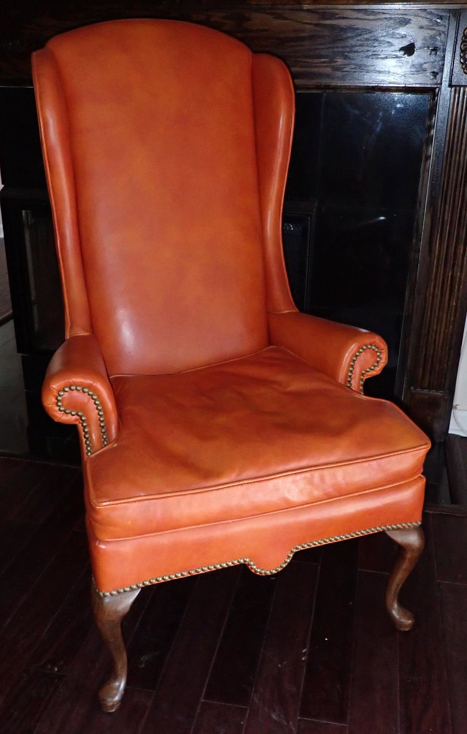 Leathercraft Wingback Armchair: Approx 25" wide, 19" deep ( front to front of back), 19" to seat, and 46" tall.
