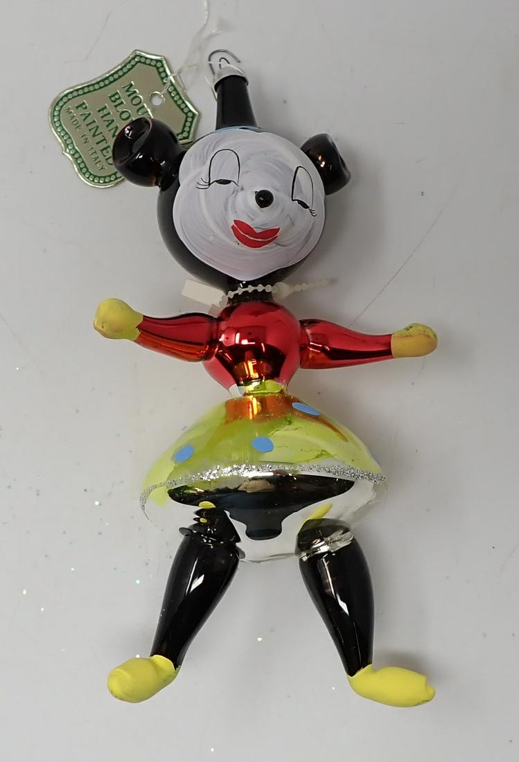 De Carlini Hand Painted Minnie Mouse: Italy hand blown Christmas ornament is approx 6 1/2" long