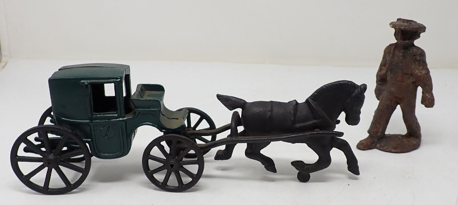Cast Iron Horse Stage Coach & Amish Figure: Amish guy is approx 5" tall