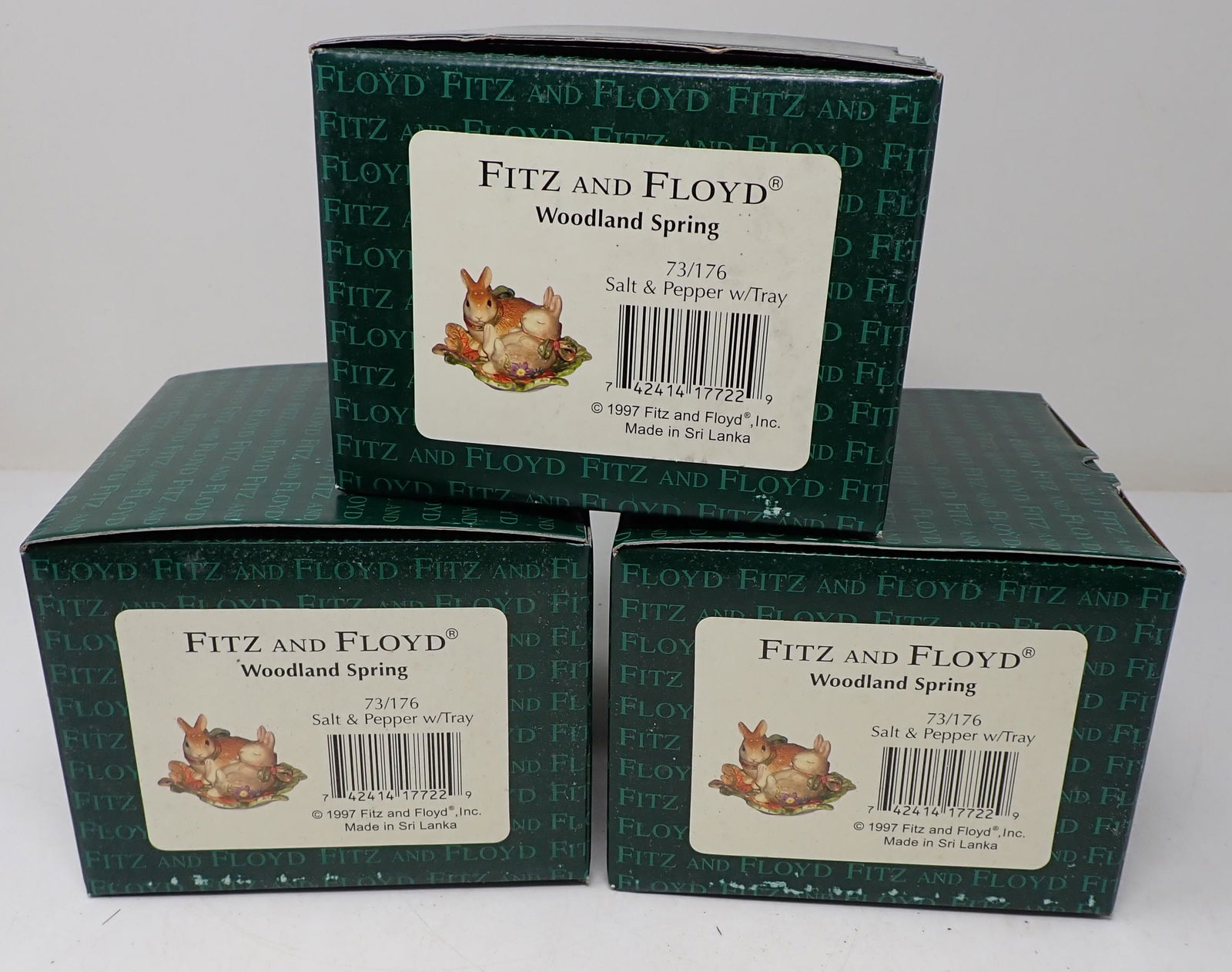 3 Fitz and Floyd Woodland Spring Salt & Pepper: Salt and pepper shakers are new in boxes ! We did not take out to inspect