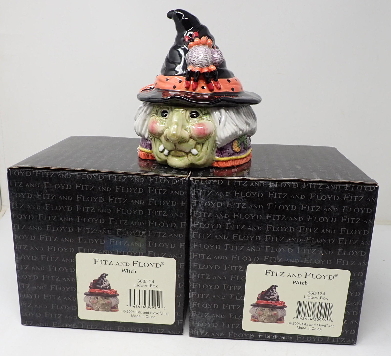 2 Fitz and Floyd Witch Lidded Boxes: Approx 6 1/2" tall