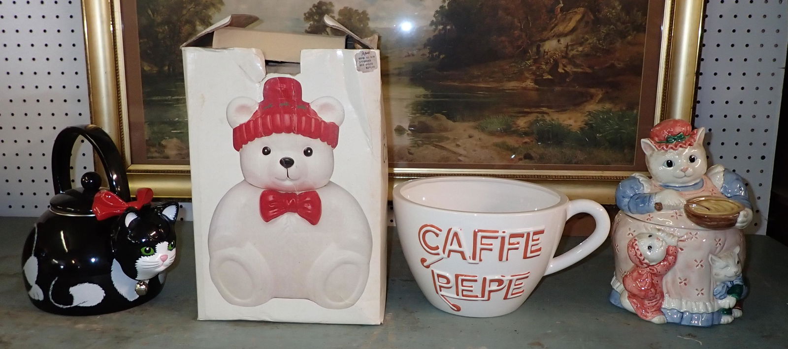 Fritz & Floyd Cat Cookie Jar Teapot & Misc: Includes all pictured ( does not include painting in background)