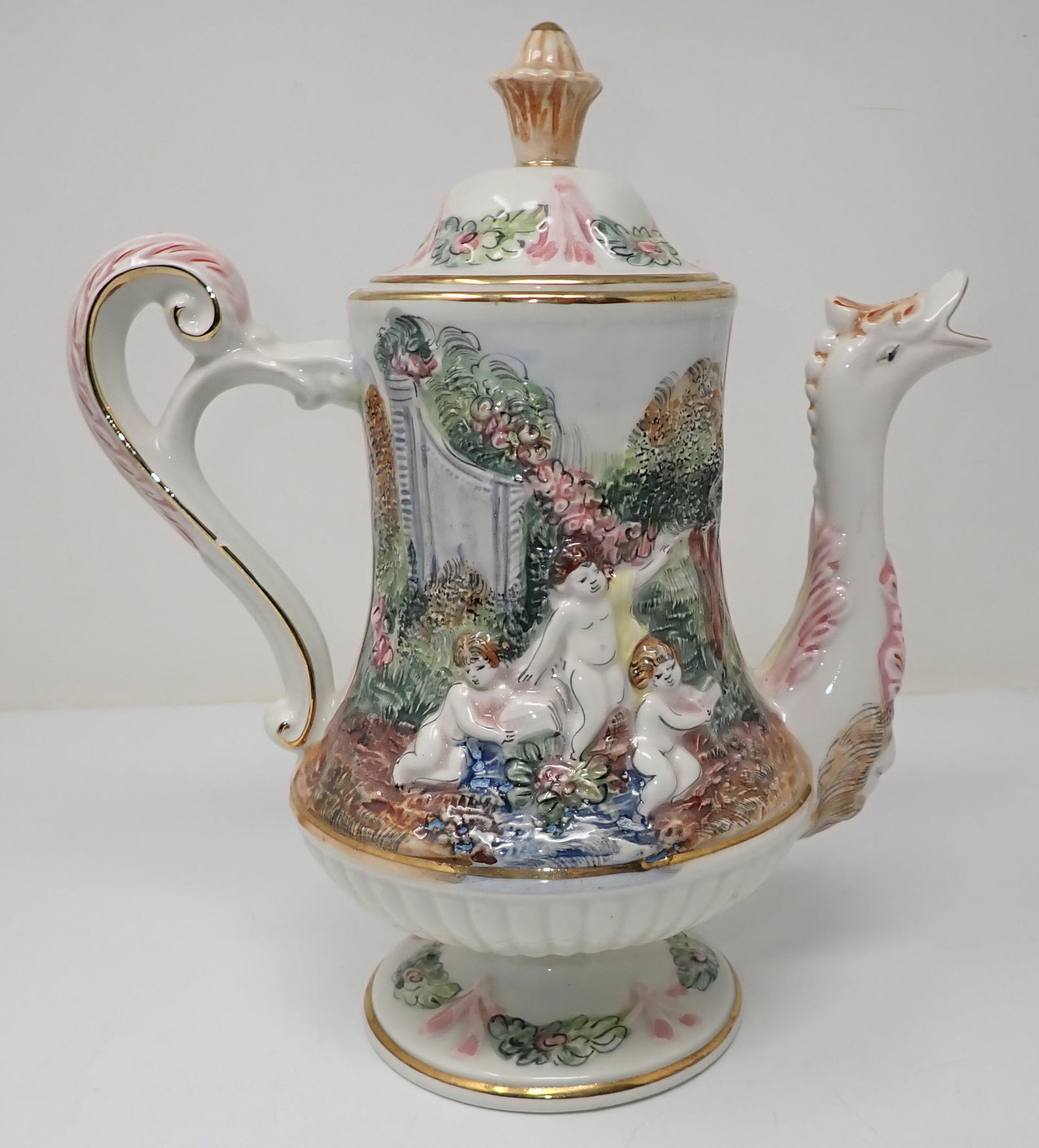 Capodimonte Teapot: Approx 10 3/4" tall