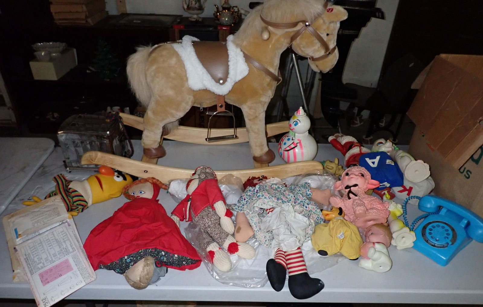 Squeeze Toys Rocking Horse & Misc: Getting all on table. Must take all