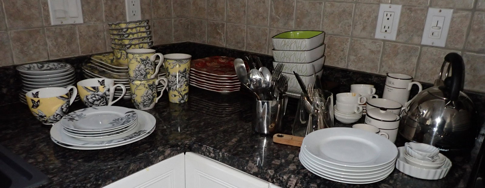 222 Fifth Roscher Dinnerware Wild Palm China: DOES NOT INCLUDE STERLING SILVER PICTURED IN CLEAR PITCHER. Getting all other pictured on counter, take what you want and leave the rest