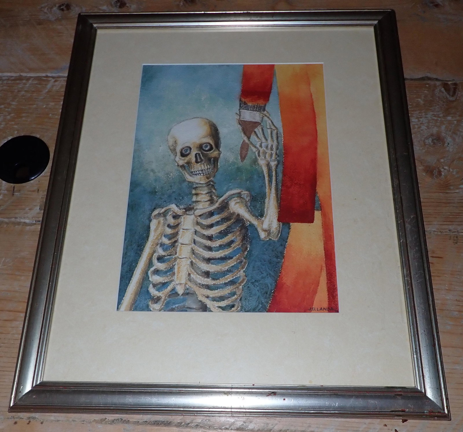 1972 JD Landa Skeleton Artist Watercolor: Approx 18 1/4" x 22 1/4"