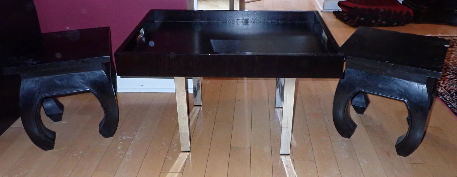 2 Solid Wood Stands and Coffee Table: Stands are approx 14" x 14" x 16" tall