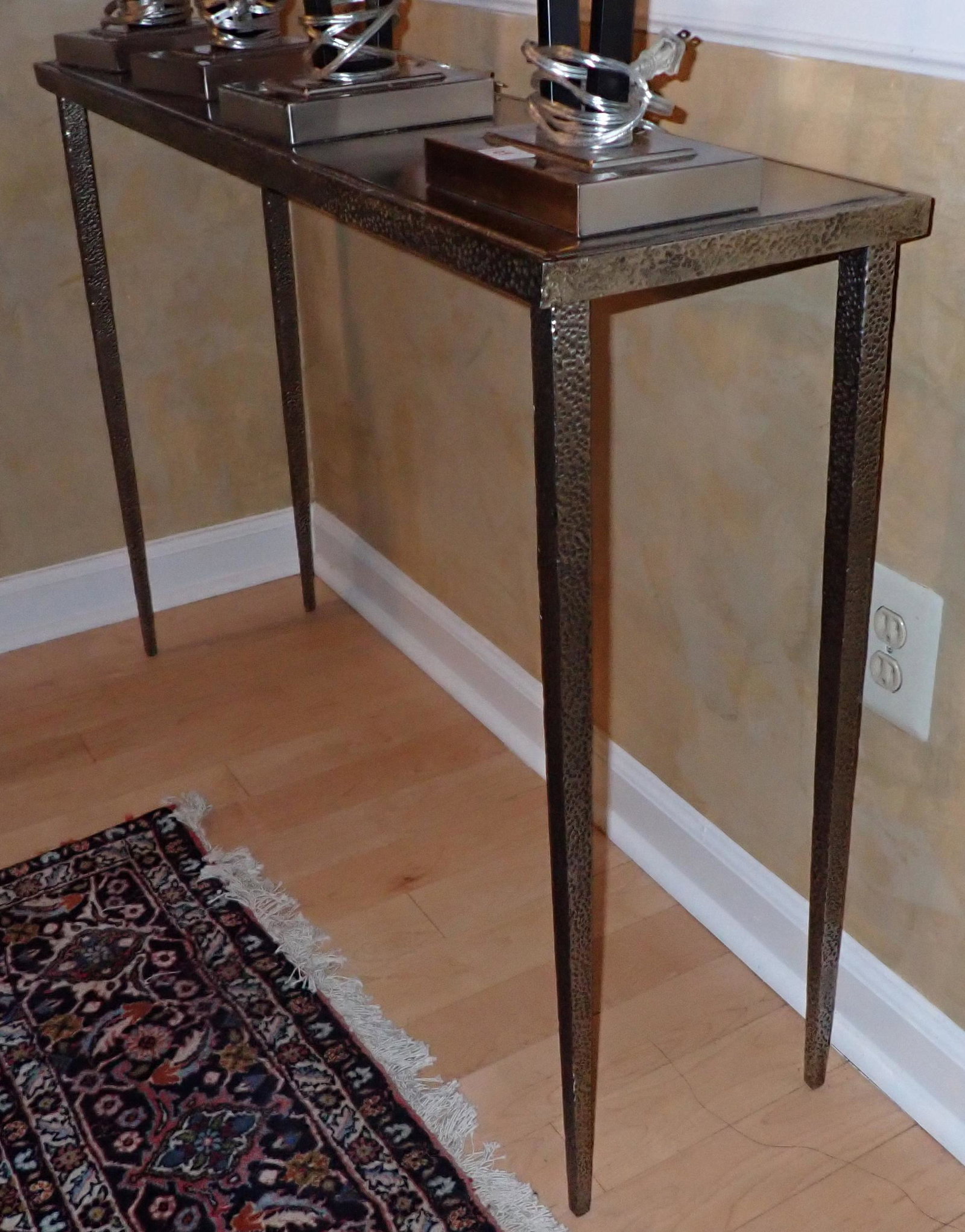 Decorator Side Table: Approx 11 1/4" x 42" x 29 1/2" tall. Does not include lamps on it
