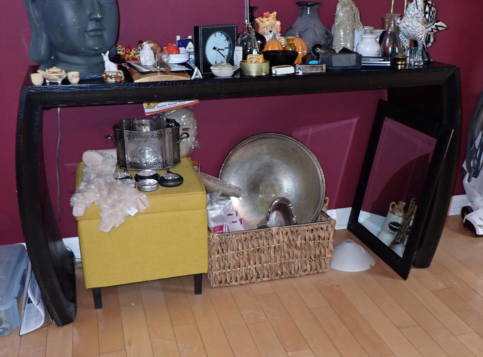 Asian Hall / Console Table: Approx 17" x 61 1/2" x 32 1/4" tall . DOES NOT INCLUDE ITEMS ON OR UNDER IT. PICK UP IN AFTERNOON ONLY